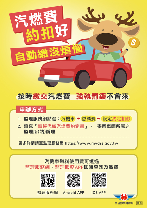 事務組公告：109年度汽（機）車燃料使用費先繳先贏百萬禮券抽獎活動宣導電子檔圖片